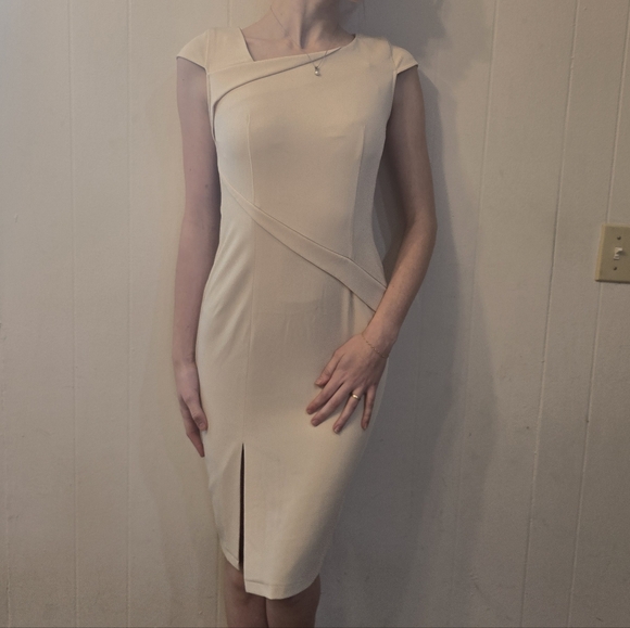 Buttery Yellow Structured Sheath Dress | Elegant Draped Detail - Picture 9 of 15
